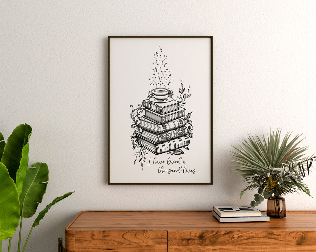 Teacup Stack of Books - Thousand Lives Quote