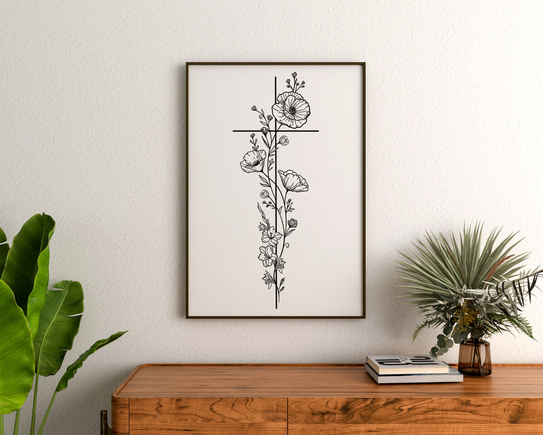 August Birthflower Cross - Poppy & Gladioli